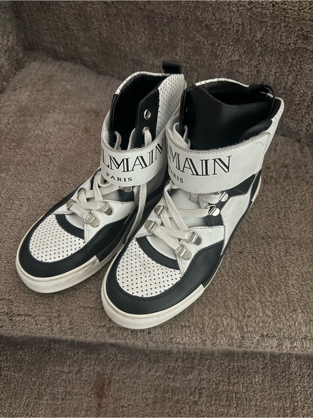 Balmain White and Black Women’s High-Top Sneakers